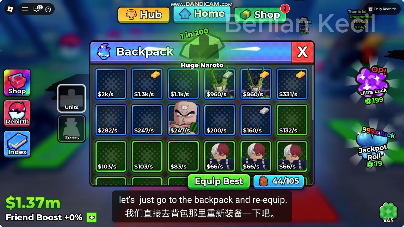 Anime Dice Backpack showing Huge Naroto and other unit cards