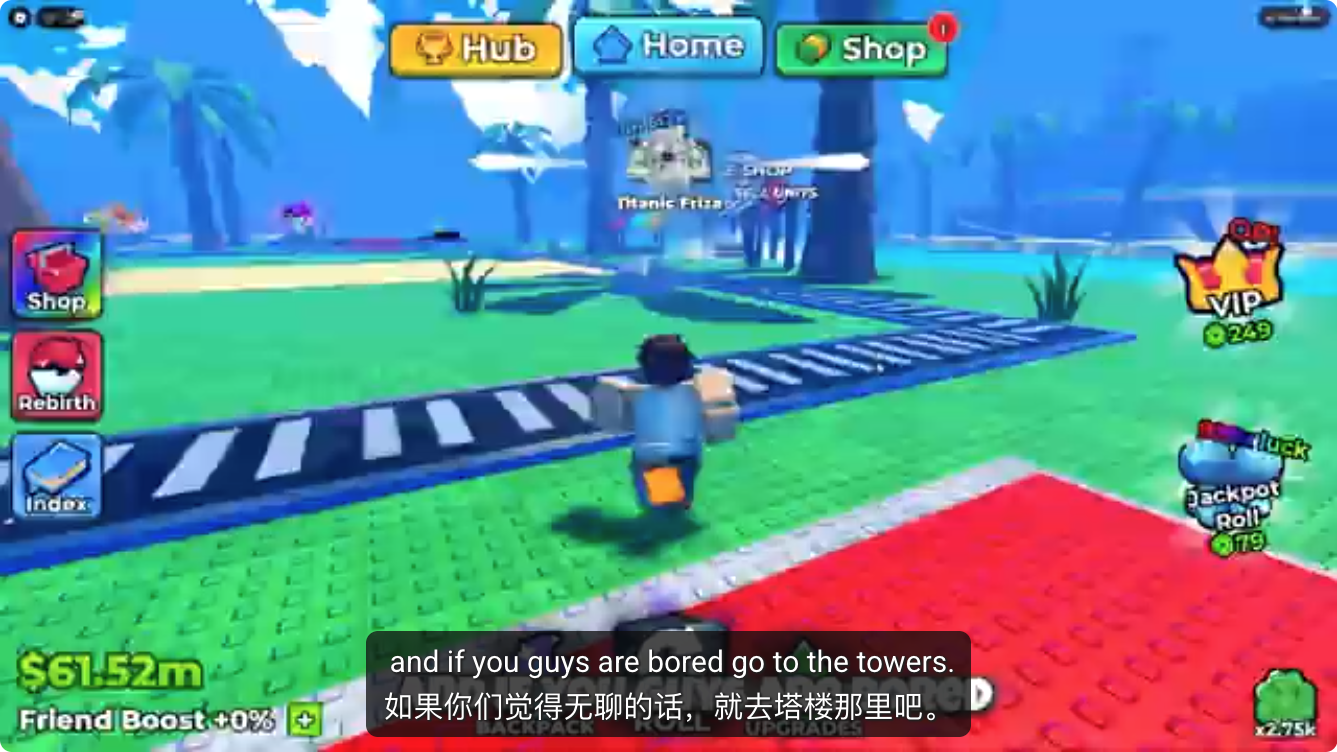 Anime Dice player approaching the striped path toward the Towers area