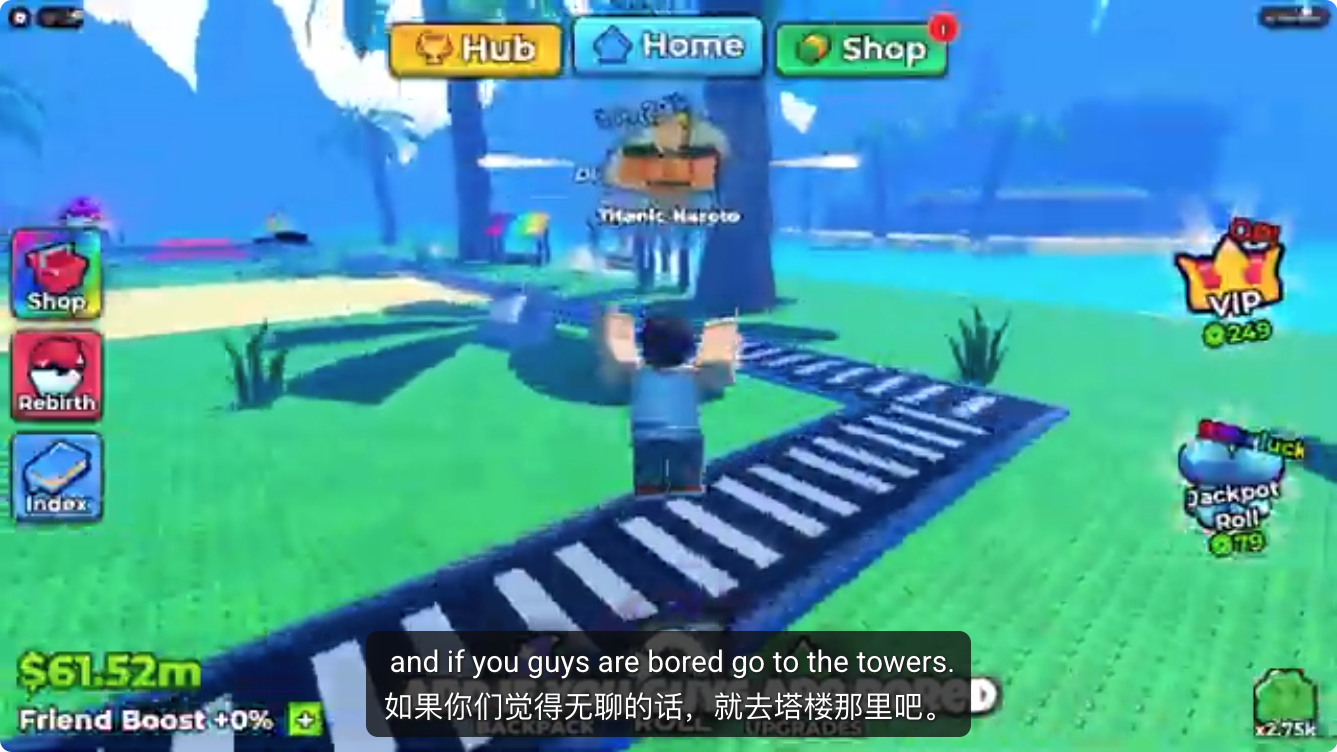 Anime Dice player following the striped path toward the Tower entrance